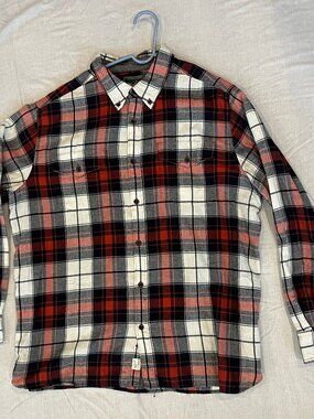 Woolrich Wool Button Shirt Jacket Red Black Plaid Washable Men’s XL Mens Hommes